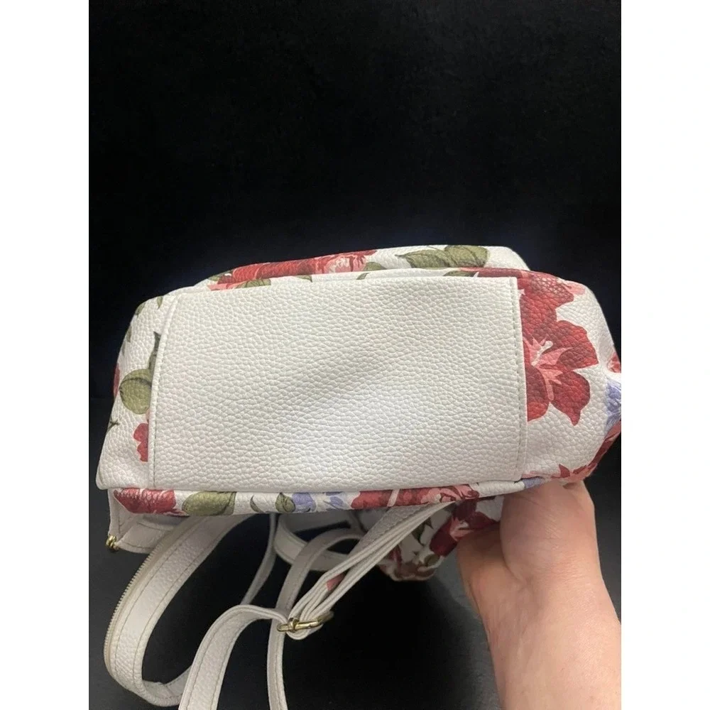Stone & Co Floral Mini Backpack White Red Rose Pebbled Faux Leather Organizer